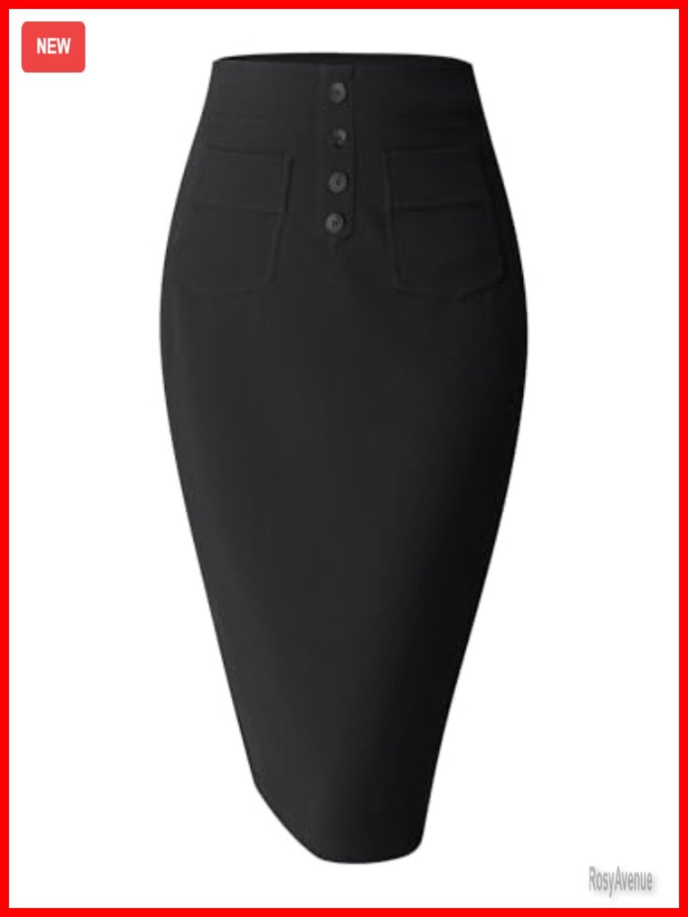 Stretch High Waist Pencil Skirt Below Knee Bodycon with Pockets - Picture 1 of 6